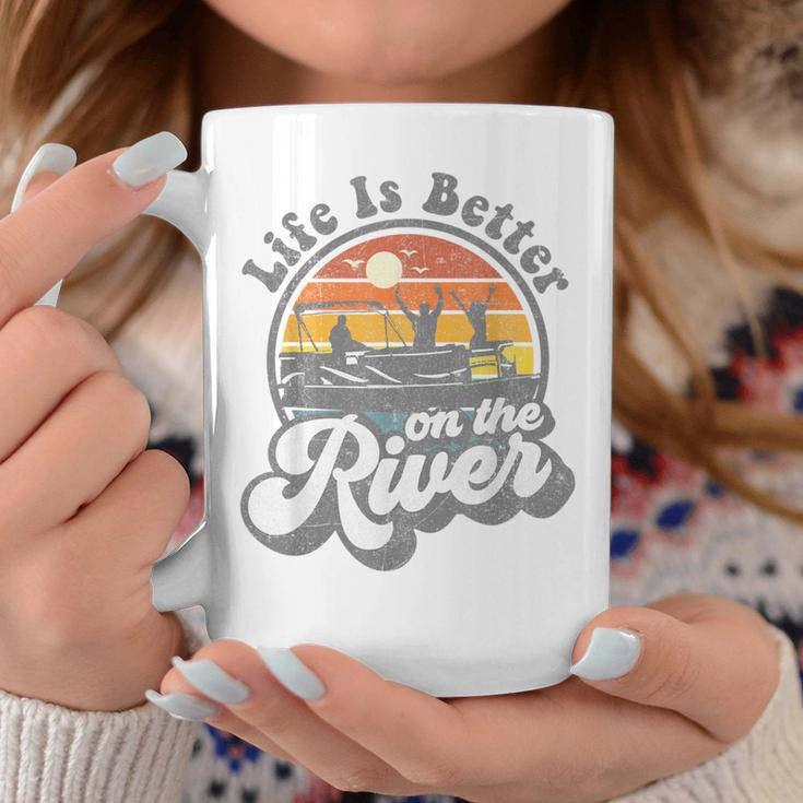Life Is Better At The River Pontoon Boat Boating Coffee Mug Unique Gifts