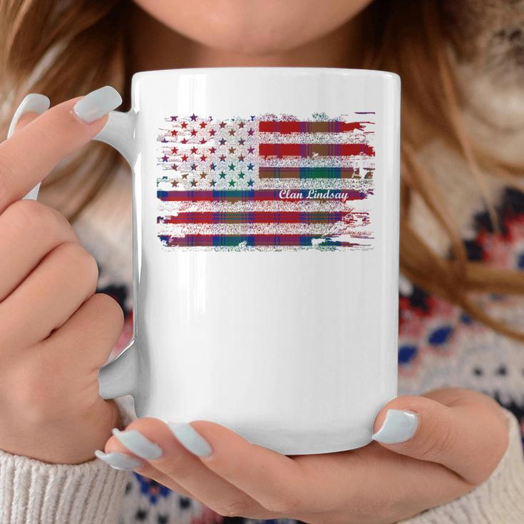 Lindsay Surname American Flag Scottish Clan Tartan Coffee Mug Unique Gifts