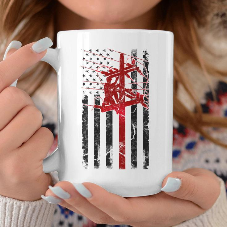 Lineman American Flag Electric Cable Lineworker Coffee Mug Personalized Gifts