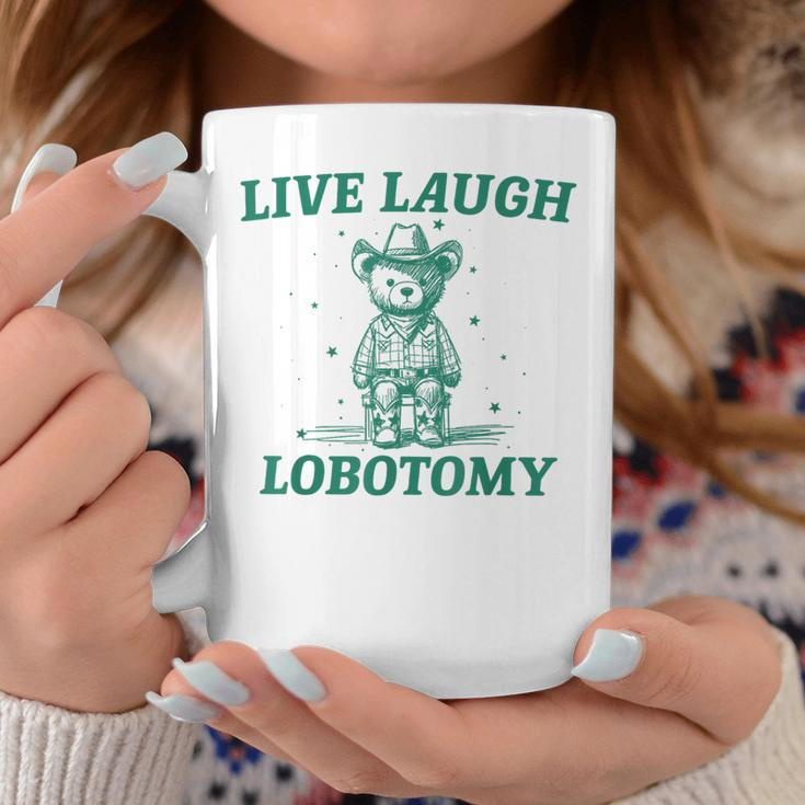 Live Laugh Lobotomy Retro Cartoon Bear Meme Coffee Mug Funny Gifts