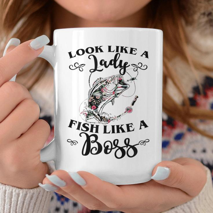 Look Like A Lady Fish Like A Boss Flower Fishing Women Coffee Mug Unique Gifts