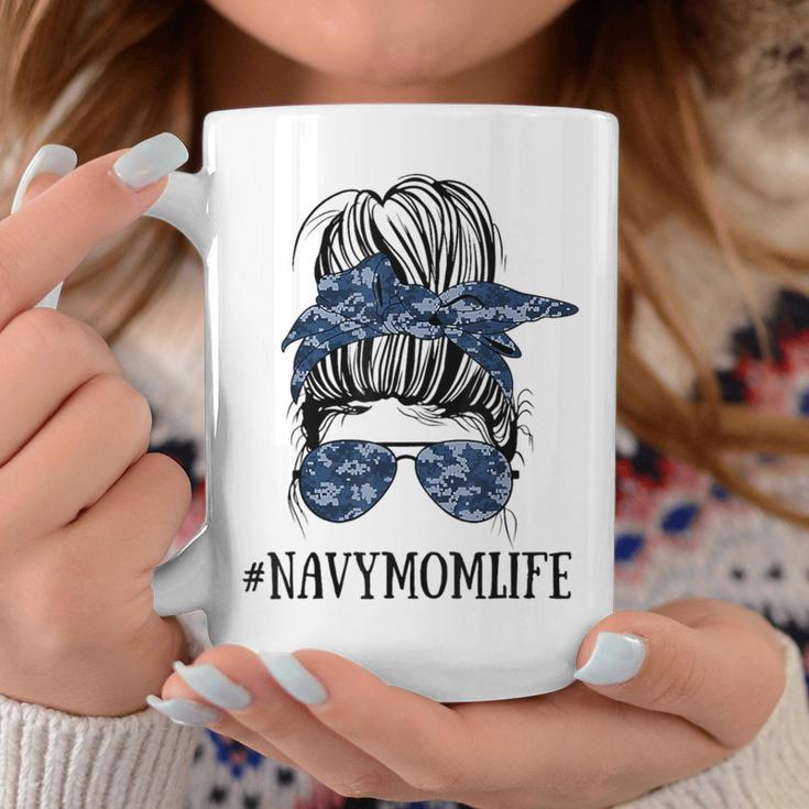 Messy Bun Life Of A Proud Mom Navy Mother's Day Military Mom Coffee Mug Unique Gifts