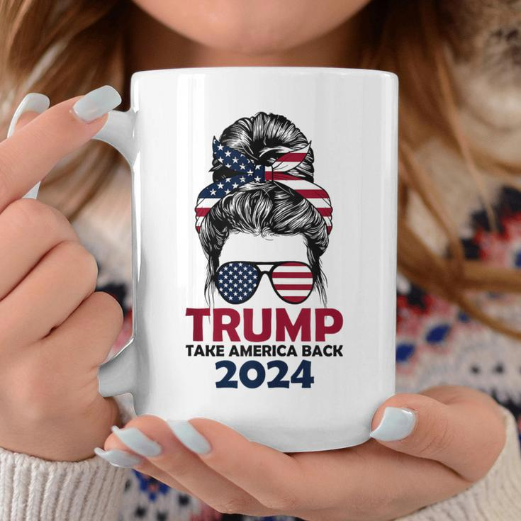 Messy Bun Support Trump 2024 Flag Take America Back Coffee Mug Funny Gifts