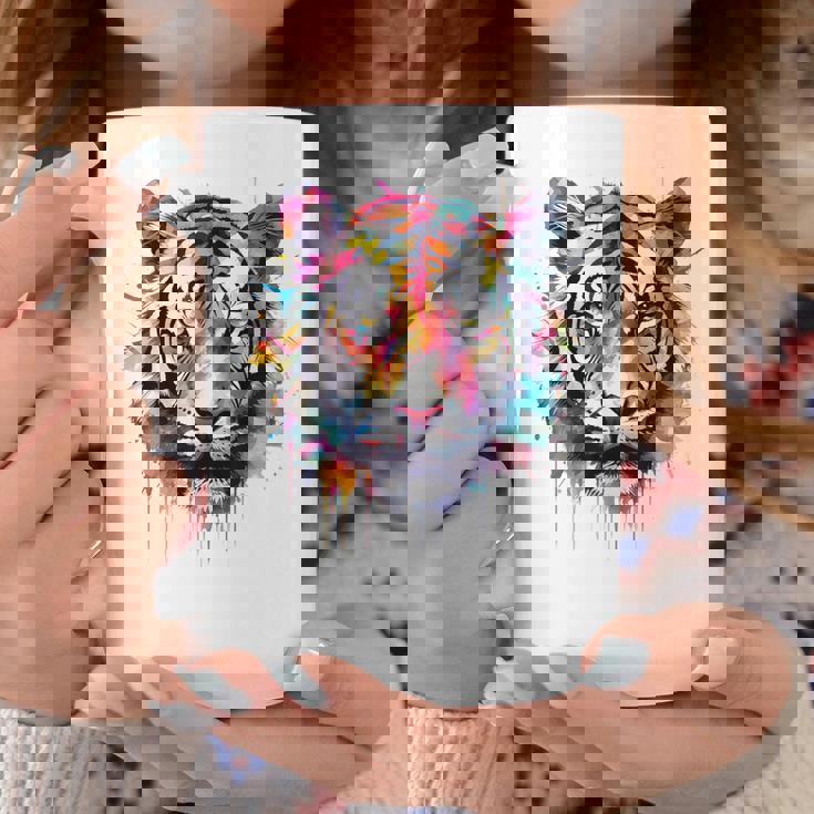 Obra De Arte De Tigre Colorido Animal Arte Tigre Taza de café Regalos divertidos
