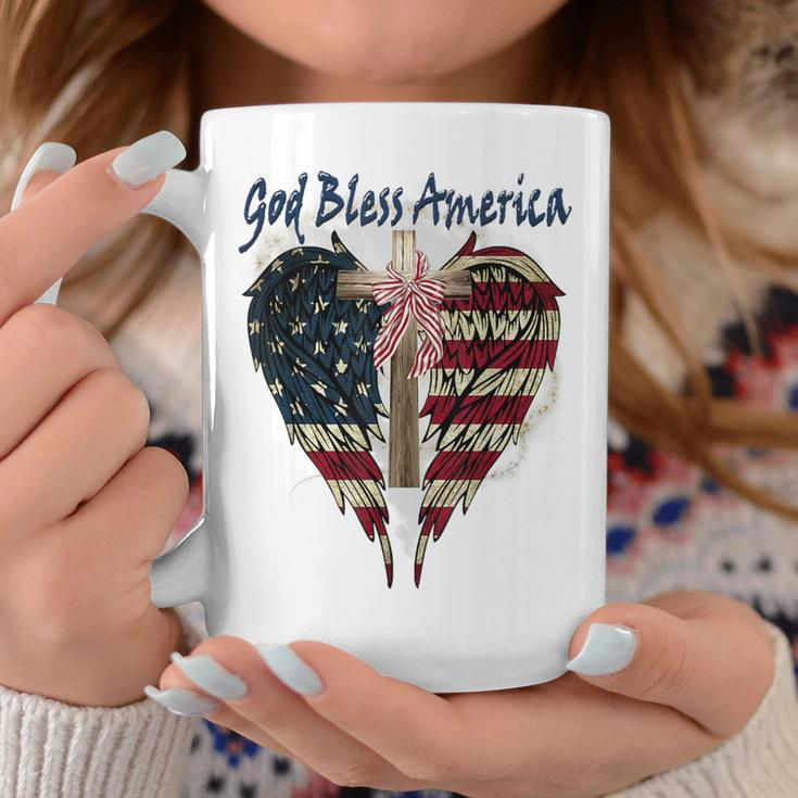 Patriotic American Flag Cross God Bless America 4Th July Coffee Mug Unique Gifts