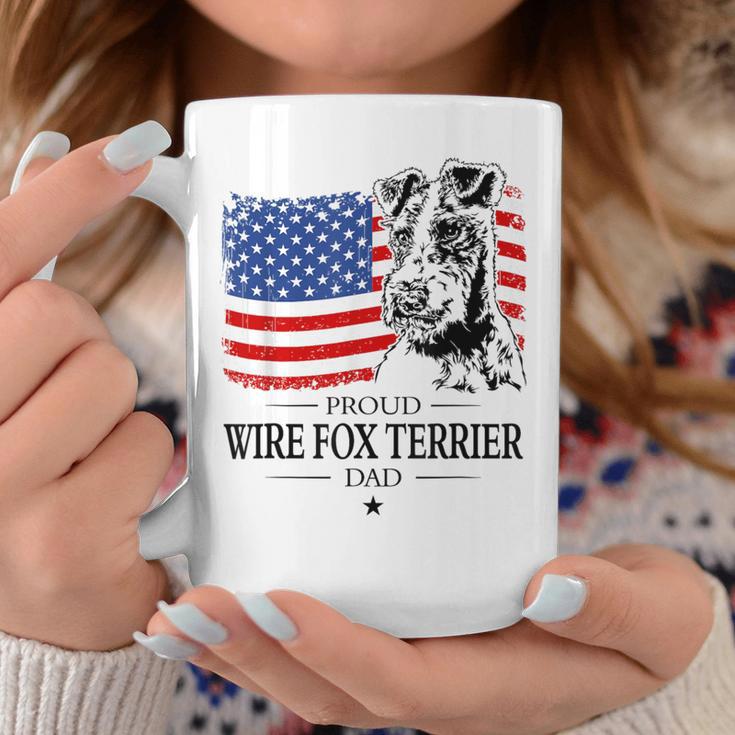 Proud Wire Fox Terrier Dad American Flag Patriotic Dog Coffee Mug Unique Gifts