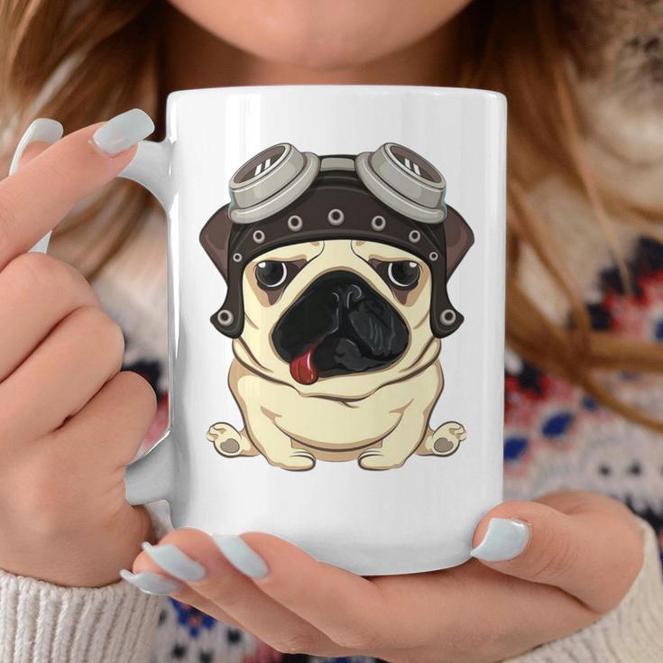 Pug Dog Wearing Steampunk Aviator Helmet Coffee Mug Unique Gifts