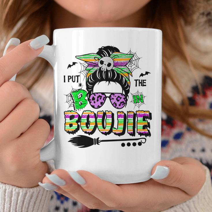I Put The Boo In Boujie Skull Messy Bun Leopard Halloween Coffee Mug Unique Gifts