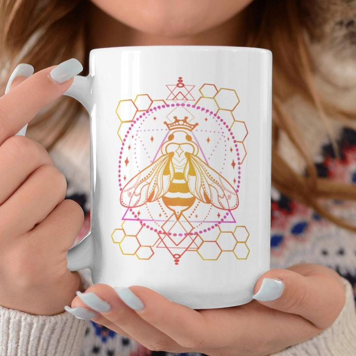 Queen Bumble Bee Geometric Rainbow Silhouette Honeycomb Coffee Mug Unique Gifts