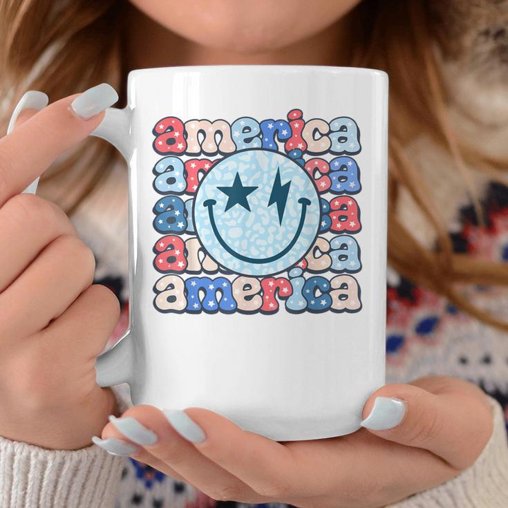 Retro America Groovy Smile Face American Flag 4Th Of July Coffee Mug Unique Gifts