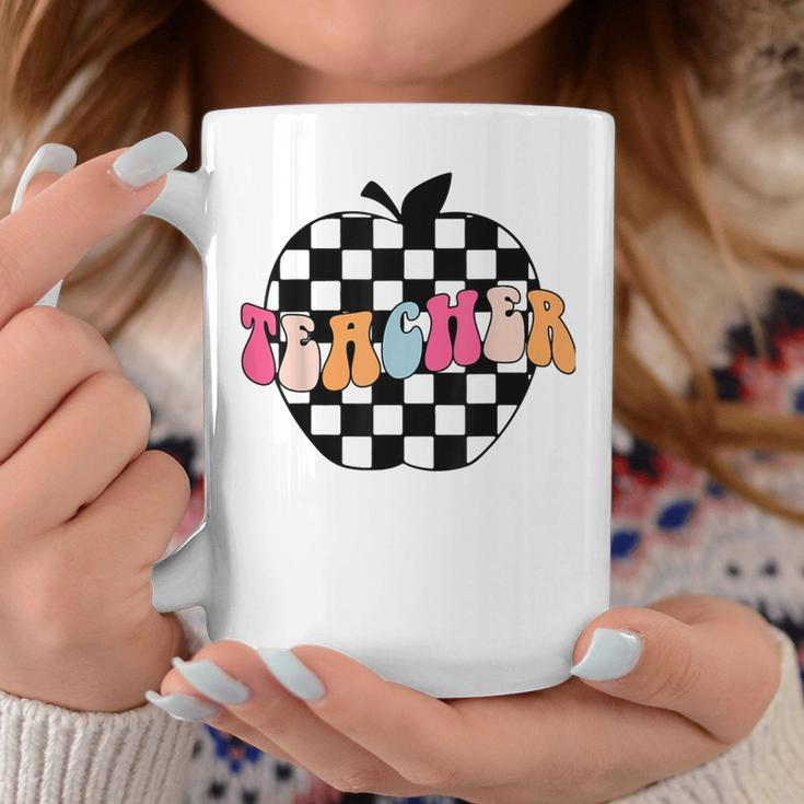 Retro Black And White Checkered Apple Teacher Coffee Mug Funny Gifts