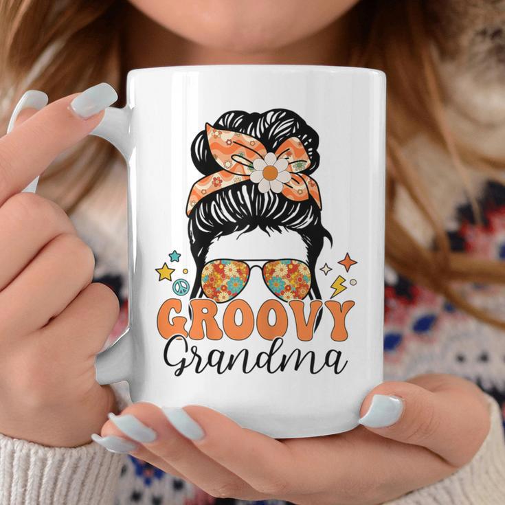 Retro Groovy Grandma Messy Bun Mother's Day Hippie Flower Coffee Mug Unique Gifts