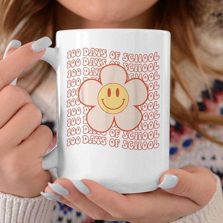 Retro Groovy Happy Face 100 Days Of School Cute 100Th Day Coffee Mug Unique Gifts