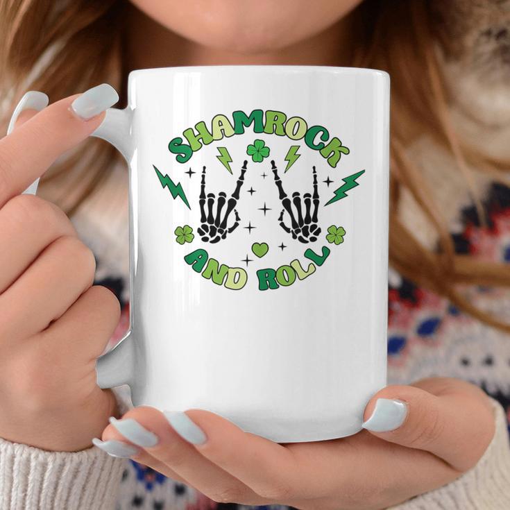 Shamrock N Roll Rock On Skeleton Hand Music Coffee Mug Unique Gifts