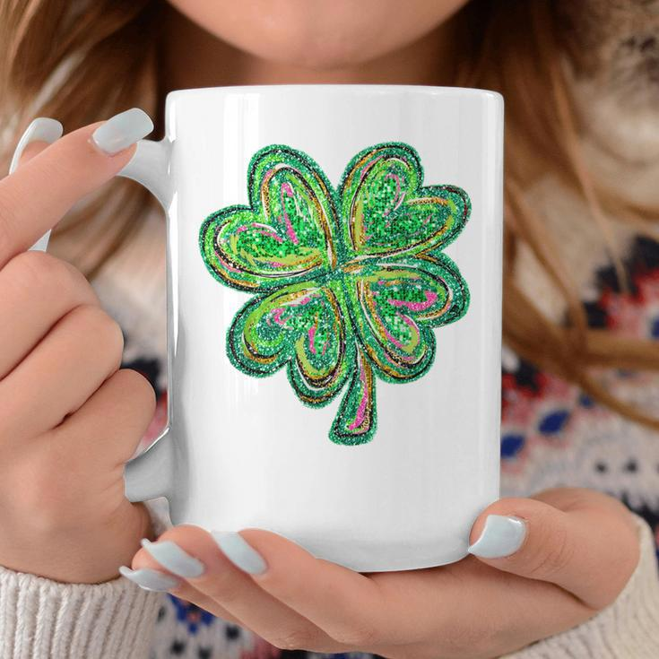 Shamrock Sequin Effect St Patrick's Day Four Leaf Clover Coffee Mug Funny Gifts