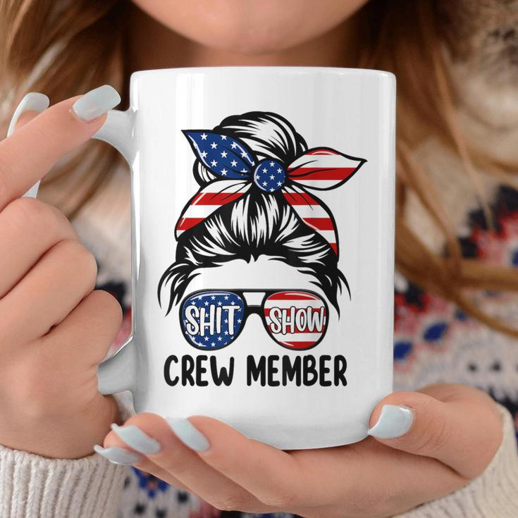 Shit Show Crew Member Amerian Flag Headband Messy Bun Coffee Mug Personalized Gifts