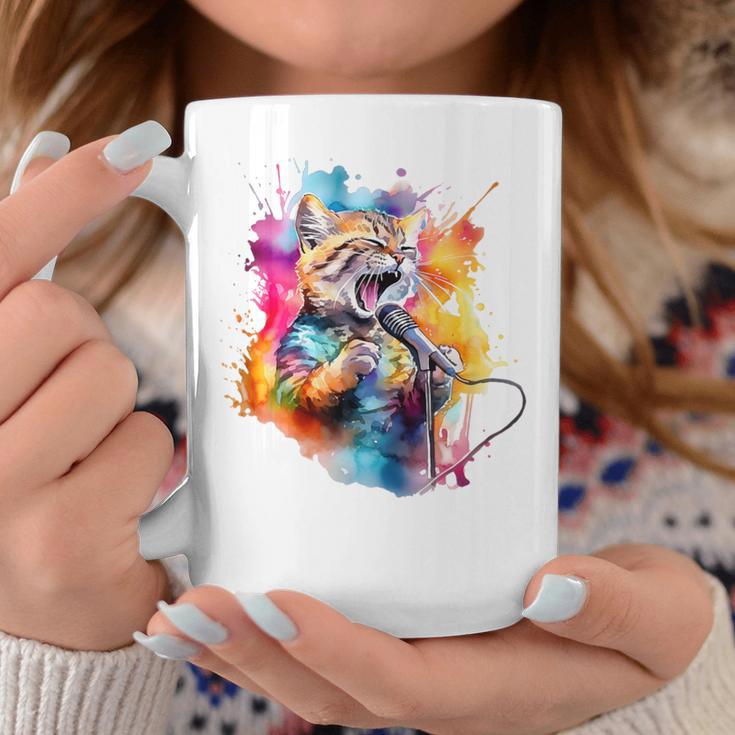 Singing Cat Kitty Cat Singing Into A Microphone Coffee Mug Unique Gifts