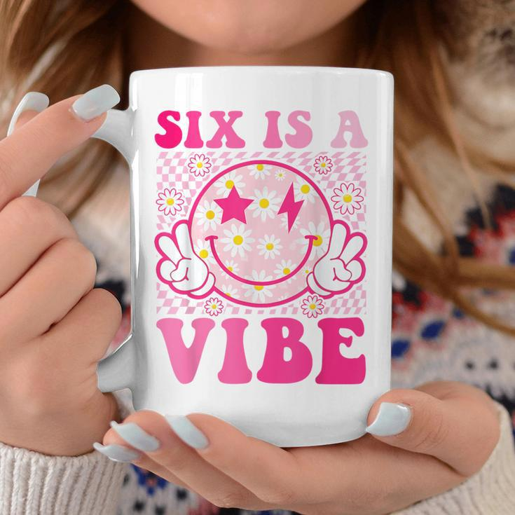 Six Is A Vibe 6Th Birthday Groovy 6 Year Old Pink Smile Face Coffee Mug Funny Gifts