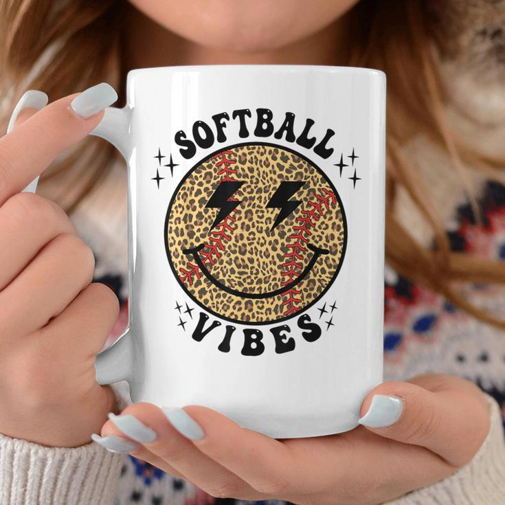 Smile Face Softball Vibes Game Day Softball Life Mom Retro Coffee Mug Unique Gifts