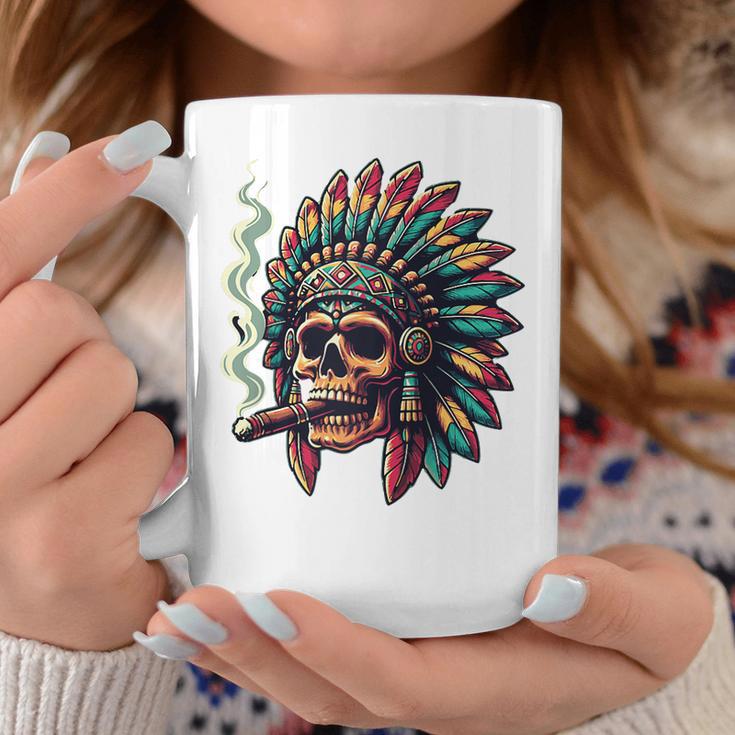 Smoking Cigar Indian Skull Colorful Headdress Lounge Gear Coffee Mug Unique Gifts