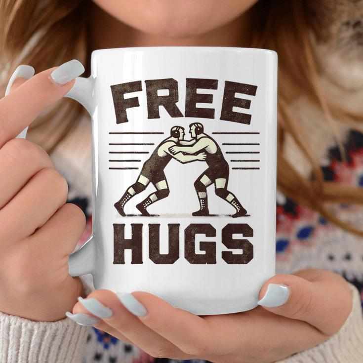 Vintage Wrestler Free Hugs Humor Wrestling Match Coffee Mug Unique Gifts