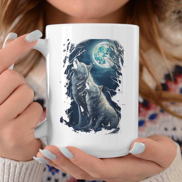 White Wolves Howling At Moon Vintage Wolf Lover Coffee Mug Unique Gifts
