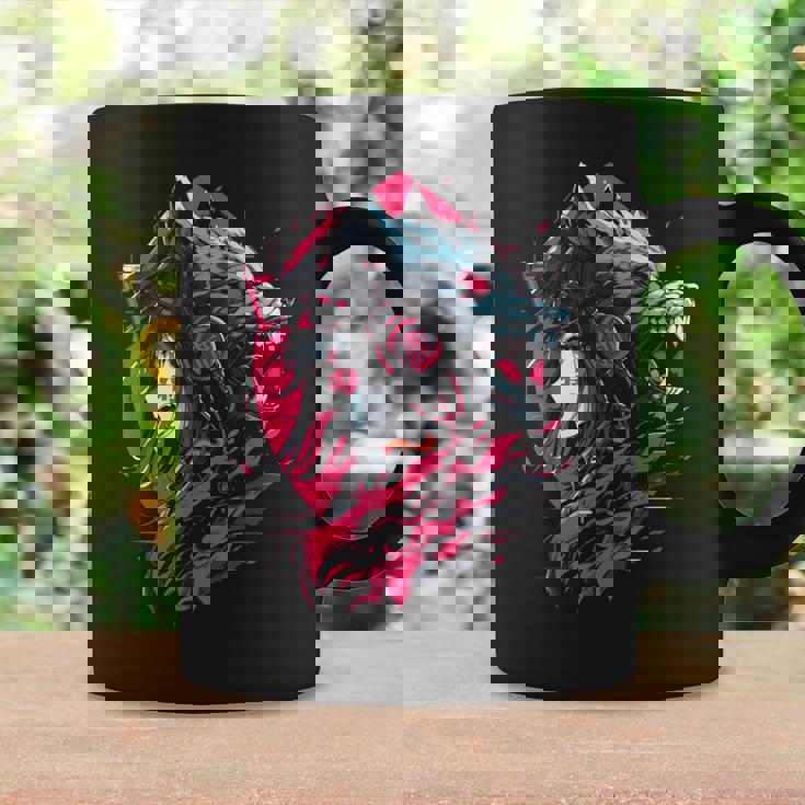 Anime Manga Cyberpunk Aesthetic Techwear Harajuku Wolf Taza de café Ideas de regalos