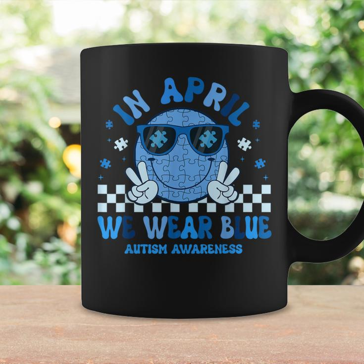 In April We Wear Blue Autism Awareness Hippie Face Coffee Mug Gifts ideas