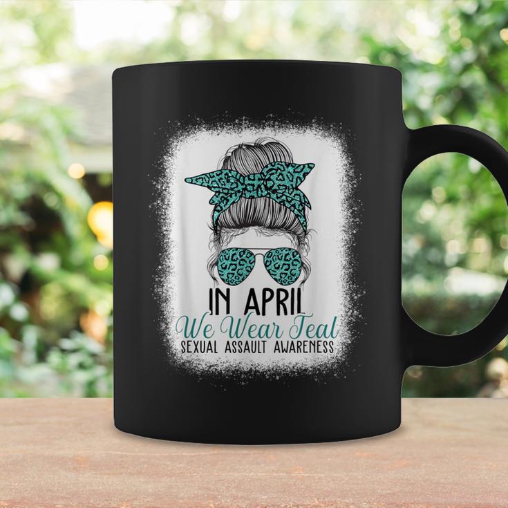 In April We Wear Teal Sexual Assault Awareness Messy Bun Coffee Mug Gifts ideas