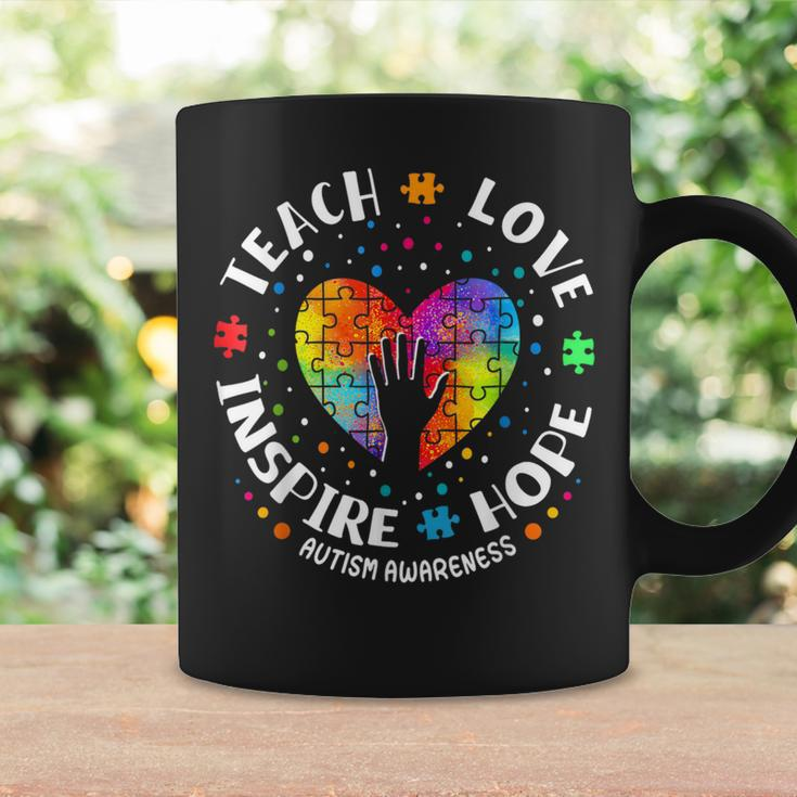 Autism Awareness Teacher Heart Teach Hope Love Inspire Hand Coffee Mug Gifts ideas