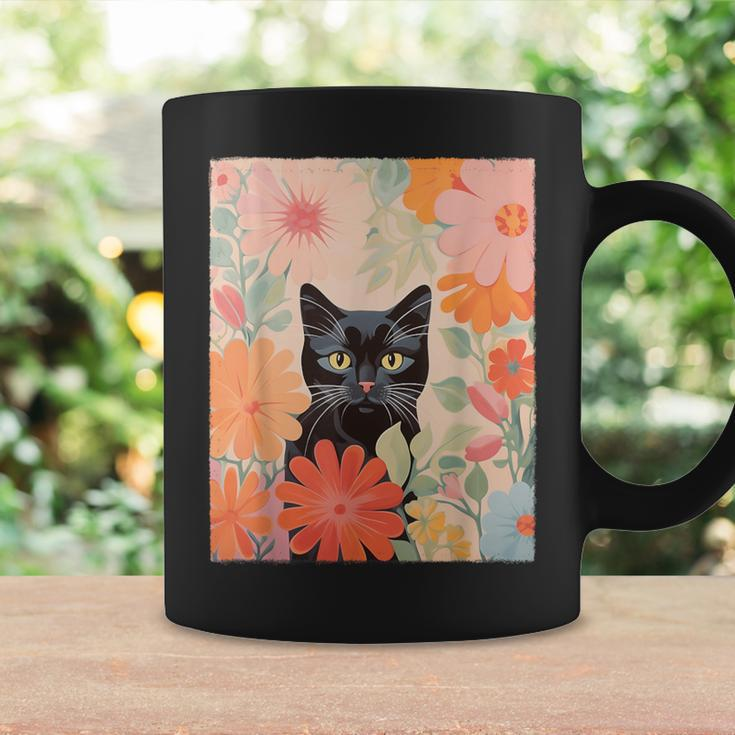 Black Cat And Flowers Cat Lover Cat Floral Cat Coffee Mug Gifts ideas