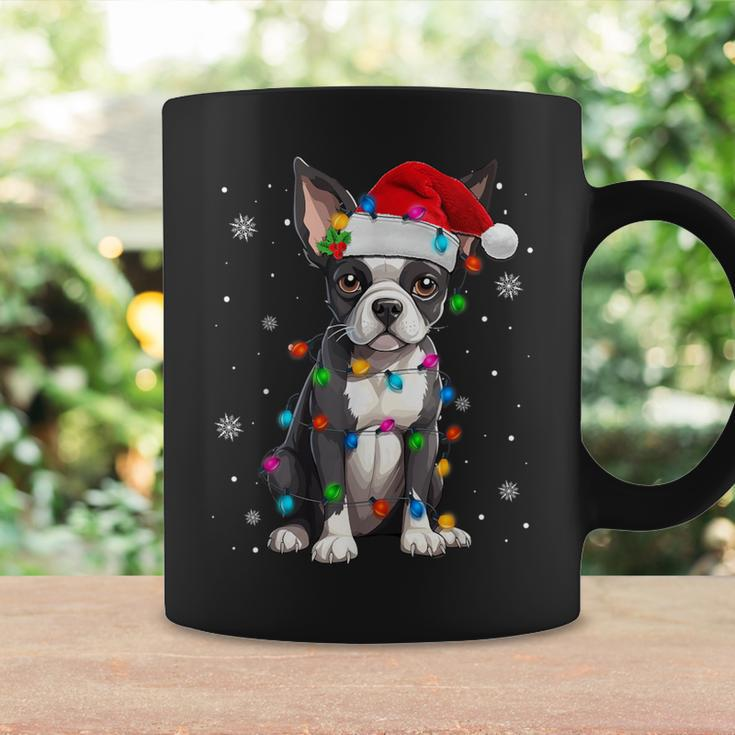 Boston Terrier Christmas Santa Hat Tree Lights Pajama Coffee Mug Gifts ideas