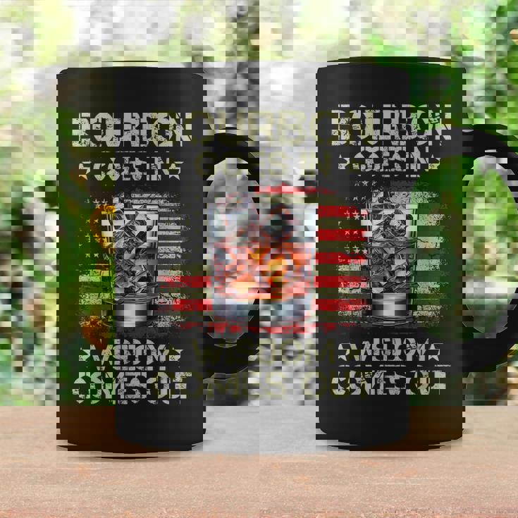 Bourbon Goes In Wisdom Comes Out Whiskey Usa Flag Vintage Coffee Mug Gifts ideas
