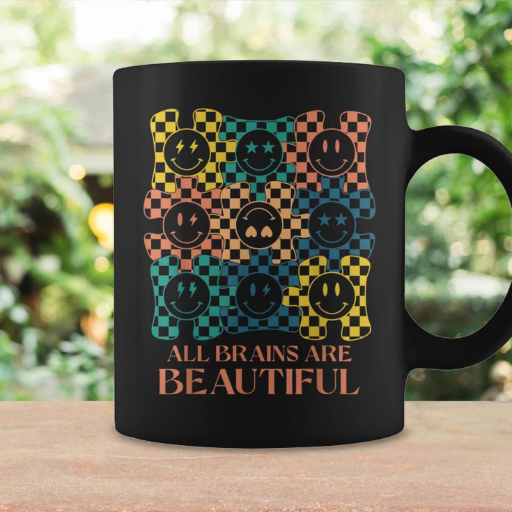 All Brains Are Beautiful Smile Face Autism Awareness Groovy Coffee Mug Gifts ideas