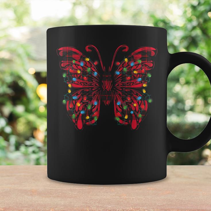 Butterfly Red Buffalo Plaid Christmas Tree Lights Coffee Mug Gifts ideas