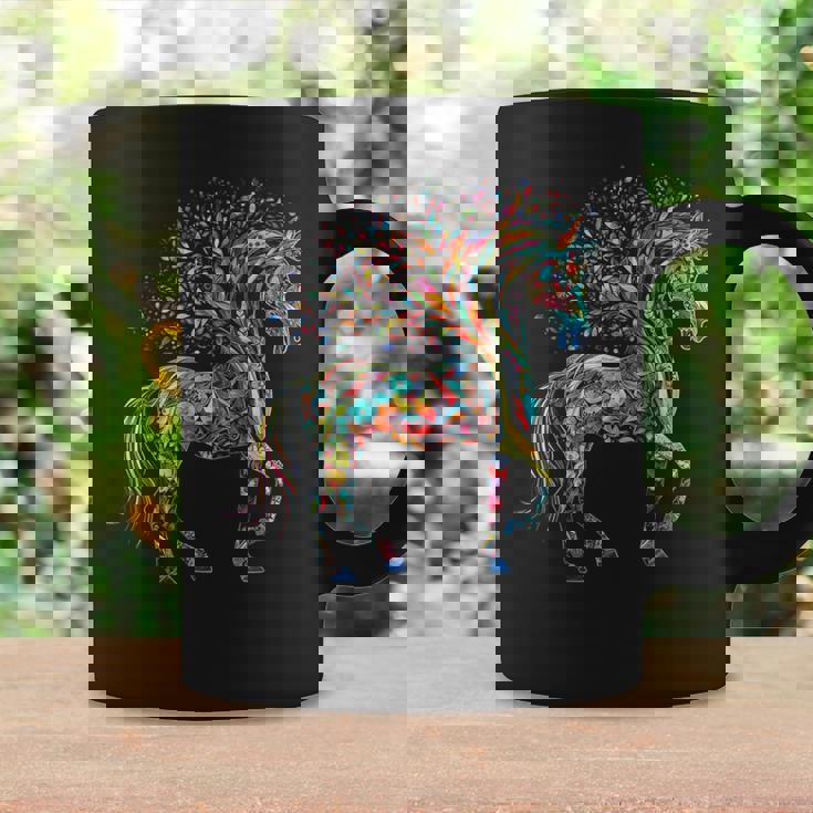 Caballo Arte Árbol Colorido Animal Caballo Taza de café Ideas de regalos