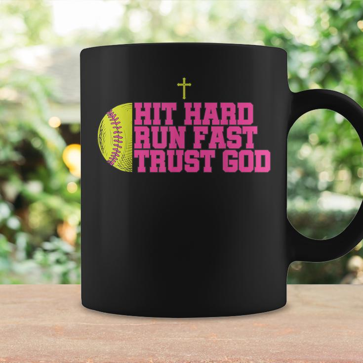 Christian Softball Hit Hard Run Fast Trust God Softball Coffee Mug Gifts ideas