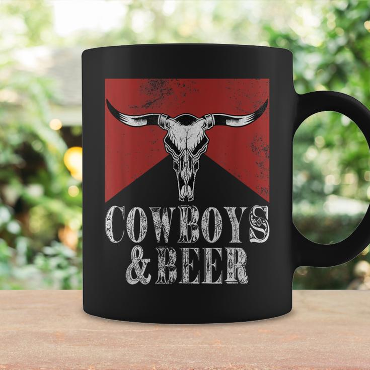 Cowboys & Beer Vintage Rodeo Bull Horn Western Country Coffee Mug Gifts ideas