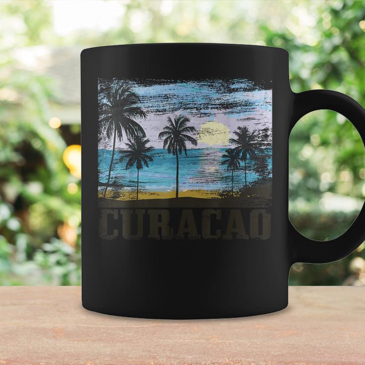Curacao Vintage Palm Trees Surfer Caribbean Souvenir Gray Tassen Geschenkideen