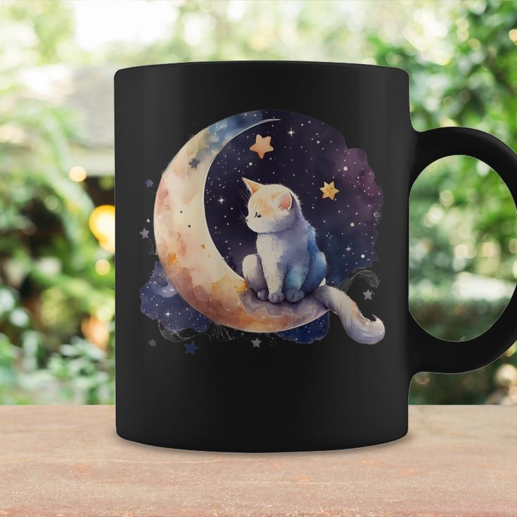 Cute Cat Crescent Moon Phases Purple Star Night Kawaii Cat Coffee Mug Gifts ideas
