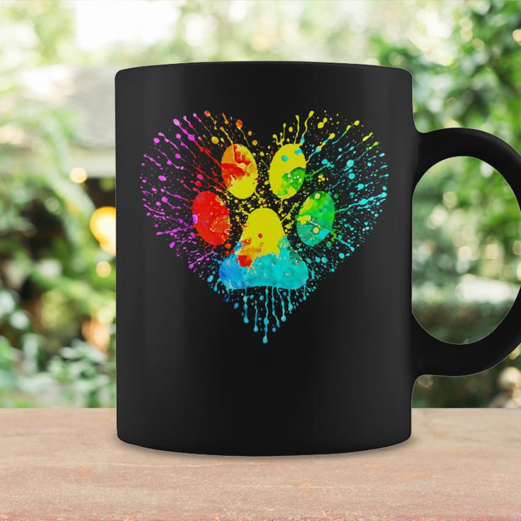 Dog Lover Mom Dad Colorful Heart Dog Paw Print Coffee Mug Gifts ideas