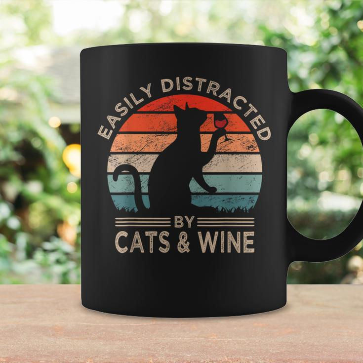 Easily Distracted By Cats & Wine Vintage Cats Wine Coffee Mug Gifts ideas