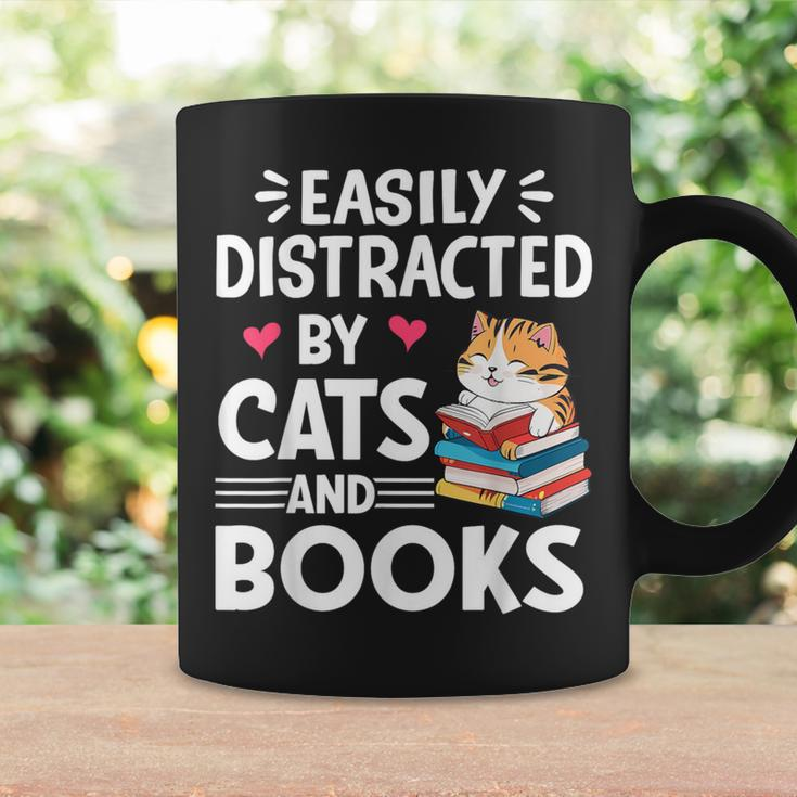 Easily Distracted By Cats And Books Cute Cat And Book Lovers Coffee Mug Gifts ideas