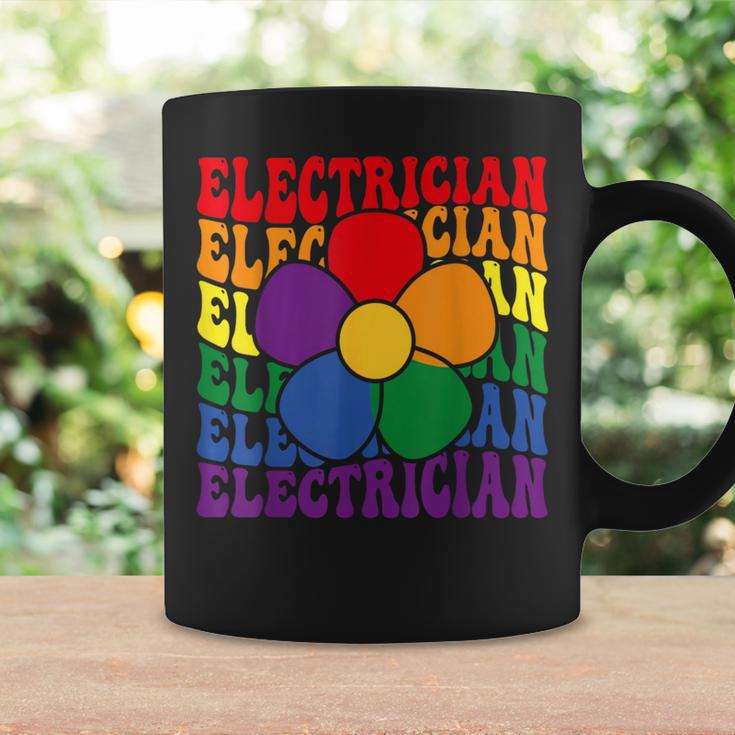 Electrician Rainbow Lgbtq Gay Pride Lesbian Retro Groovy Coffee Mug Gifts ideas