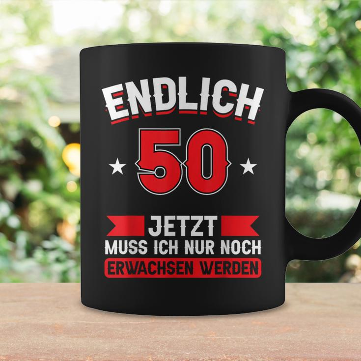 Endlich 50, Tassen zum 50. Geburtstag, Schwarz, Humorvolles Motiv Geschenkideen
