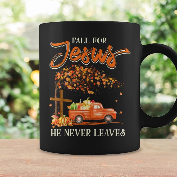 Fall For Jesus He Never Leaves Pumpkin Truck Thanksgiving Coffee Mug Gifts ideas