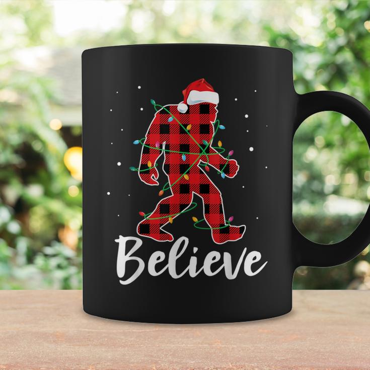 Believe Plaid Bigfoot Christmas Light Sasquatch Santa Coffee Mug Gifts ideas
