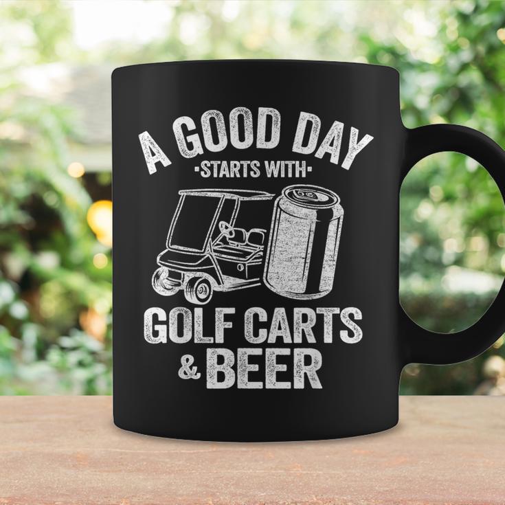 A Good Day Starts With Golf Carts And Beer Golfing Coffee Mug Gifts ideas