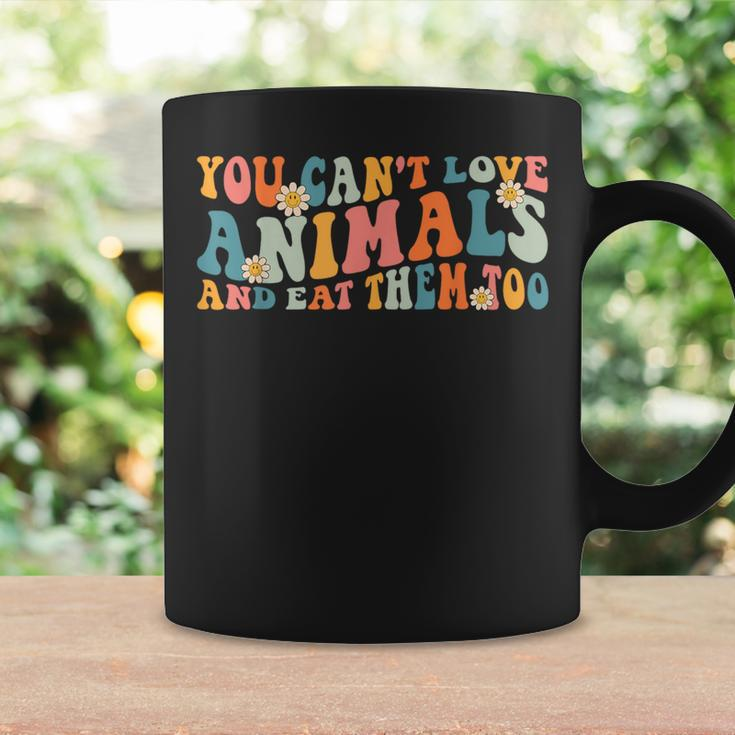 Groovy Retro You Can't Love Animals And Eat Them Too Vegan Coffee Mug Gifts ideas