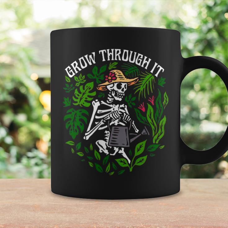 Grow Through It Positive Saying Flower Skeleton Coffee Mug Gifts ideas